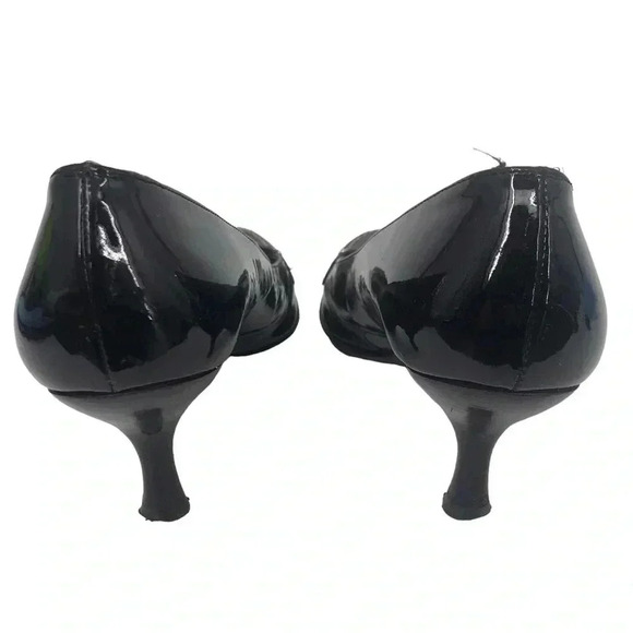 STUART WEITZMAN HEELS WOMENS 7.5 BLACK PATENT LEATHER TASSEL KITTEN - Picture 6 of 14